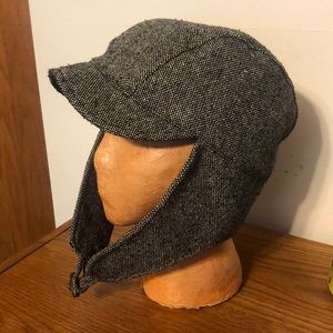 Tweed Wool blend, fleece lined ear flap hat